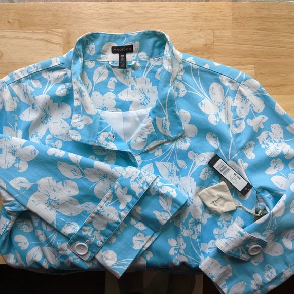 Madison Robin Egg Blue Floral "Trench" Coat NWT - Picture 9 of 16